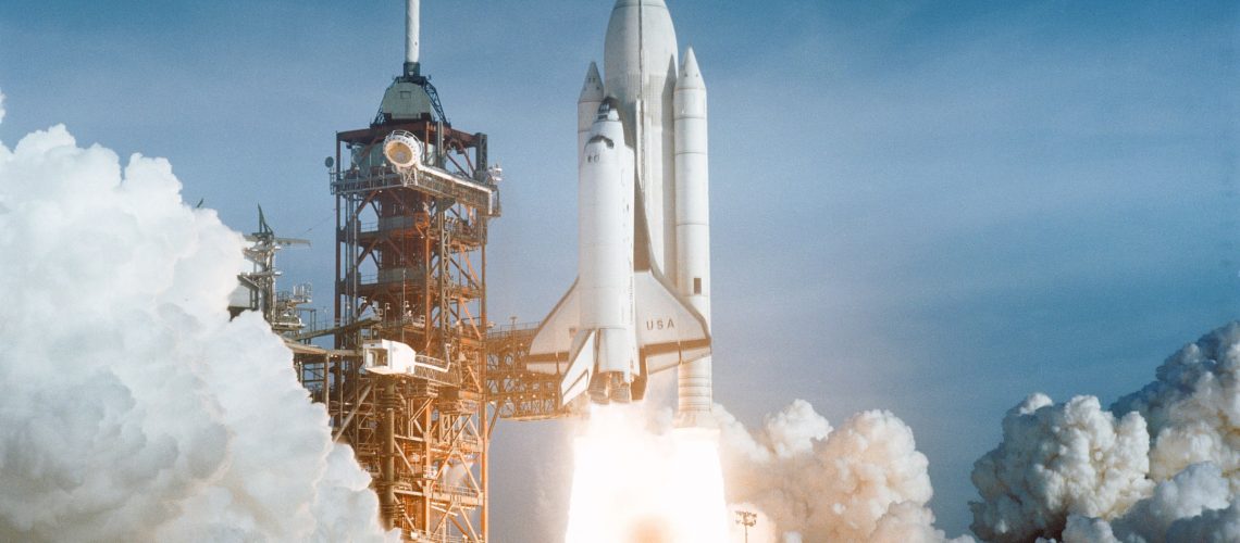 S81-30498 (12 April 1981) --- After six years of silence, the thunder of manned spaceflight is heard again, as the successful launch of the first space shuttle ushers in a new concept in utilization of space. The April 12, 1981 launch, at Pad 39A, just seconds past 7 a.m., carries astronaut John Young and Robert Crippen into an Earth-orbital mission scheduled to last for 54 hours, ending with unpowered landing at Edwards Air Force Base in California. STS-1, the first in a series of shuttle vehicles planned for the Space Transportation System, utilizes reusable launch and return components. Photo credit: NASA or National Aeronautics and Space Administration